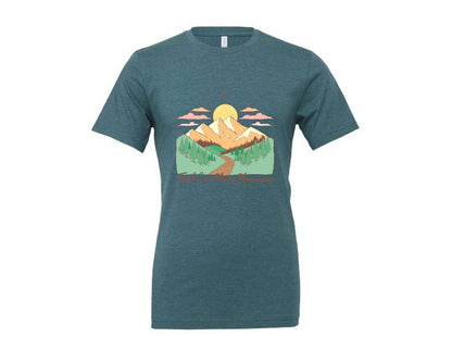 brand:Generic|color:Heather Deep Teal|Faith Can Move Mountains Christian Quote 2 Graphic T-Shirt
