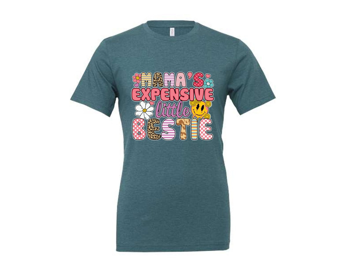 brand:Generic|color:Heather Deep Teal|Mamas Expensive Little Bestie 9 Graphic T-Shirt