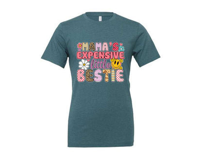brand:Generic|color:Heather Deep Teal|Mamas Expensive Little Bestie 9 Graphic T-Shirt
