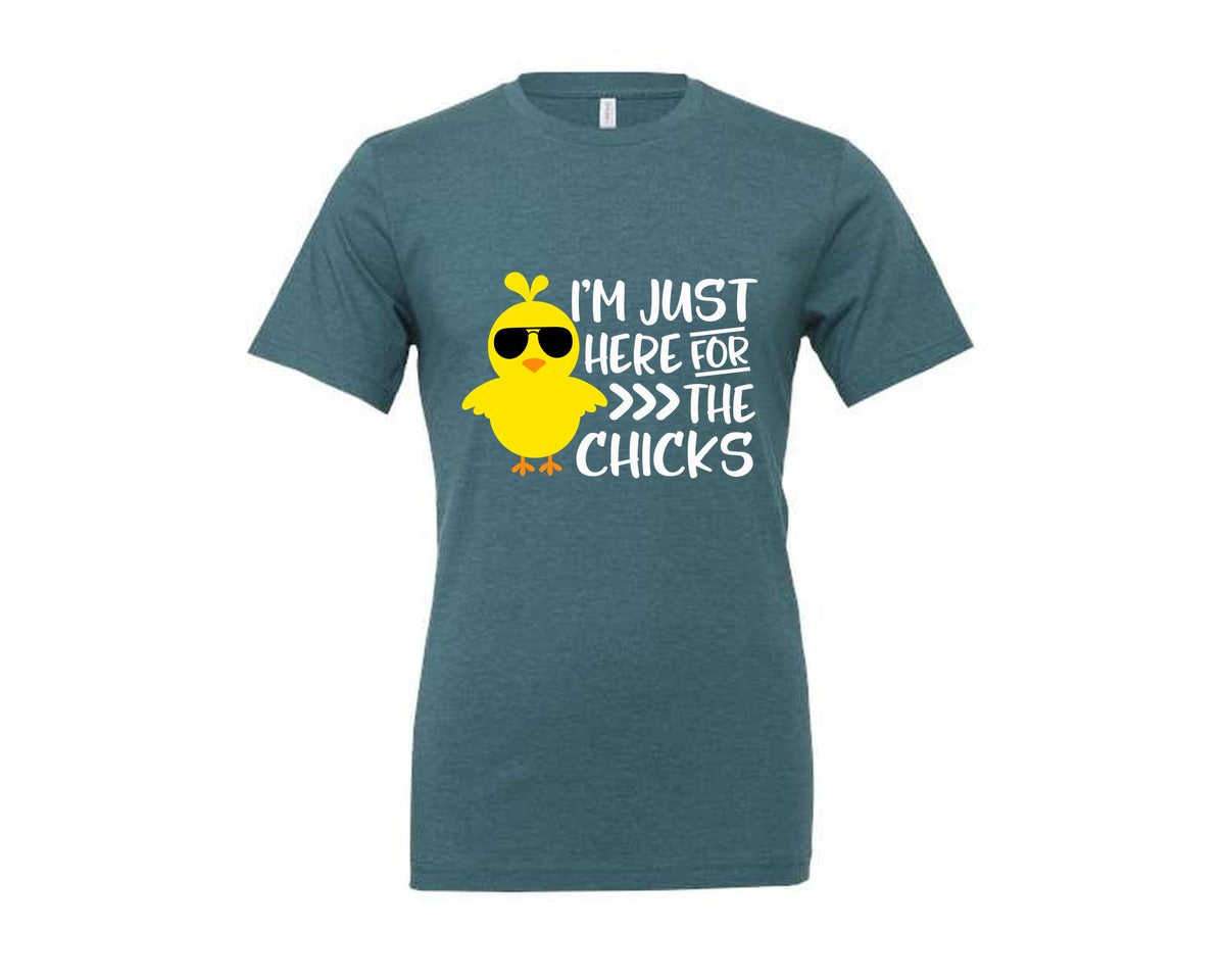 brand:Generic|color:Heather Deep Teal|I Am Just Here For The Chicks 4 Graphic T-Shirt