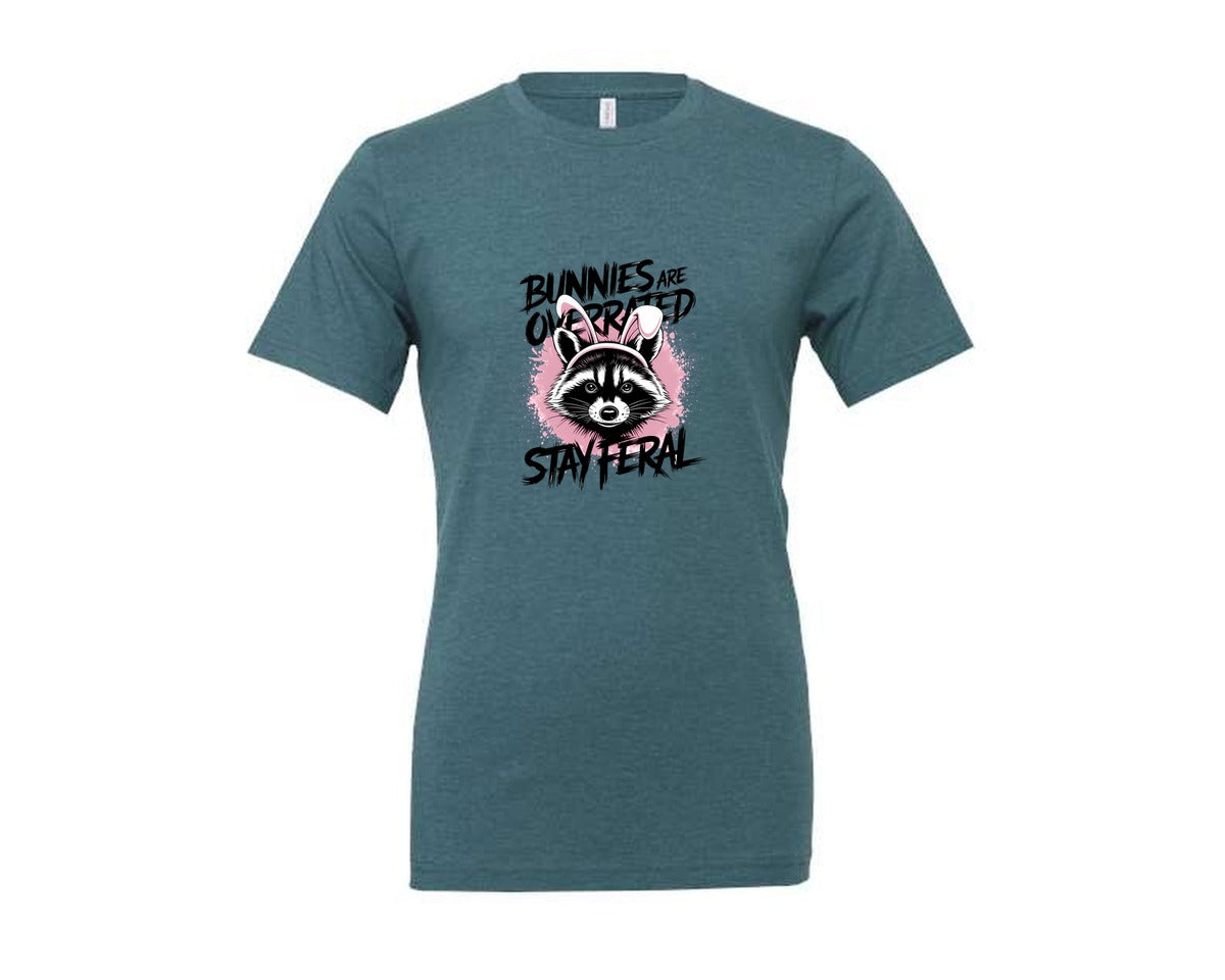 brand:Generic|color:Heather Deep Teal|Bunnies Are Overrated Stay Feral 2 Graphic T-Shirt