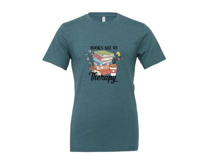 brand:Generic|color:Heather Deep Teal|Book Are My Theraphy Reading Graphic T-Shirt