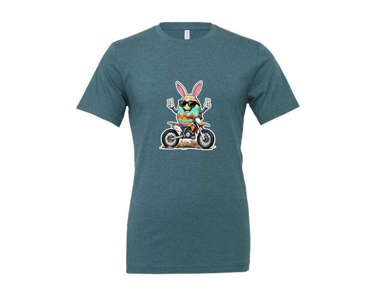 brand:Generic|color:Heather Deep Teal|Egg Bunny On Motorbike T Shirt Design Graphic T-Shirt
