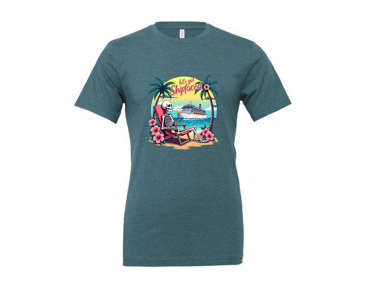 brand:Generic|color:Heather Deep Teal|Cruise Lets Get Shipfaced Graphic T-Shirt