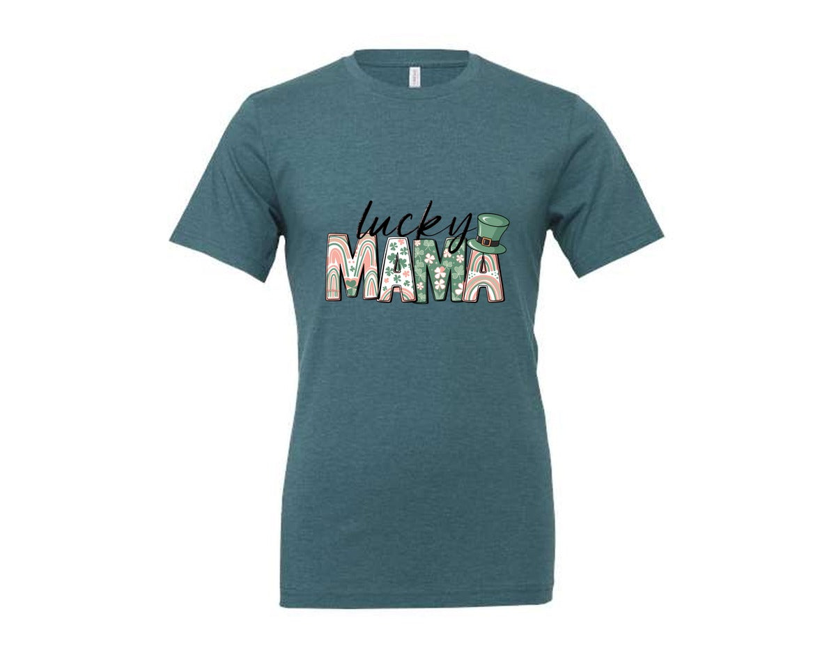 brand:Generic|color:Heather Deep Teal|Lucky Mama St Patricks Day 12 Graphic T-Shirt