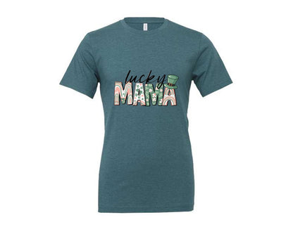 brand:Generic|color:Heather Deep Teal|Lucky Mama St Patricks Day 12 Graphic T-Shirt
