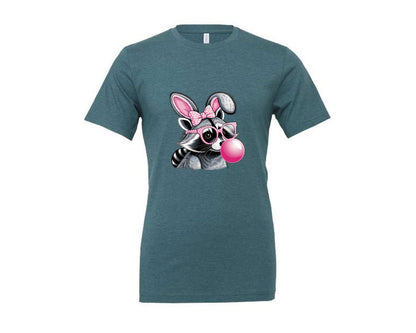 brand:Generic|color:Heather Deep Teal|Cute Raccoon With Glasses Bubble Gum 6 Graphic T-Shirt