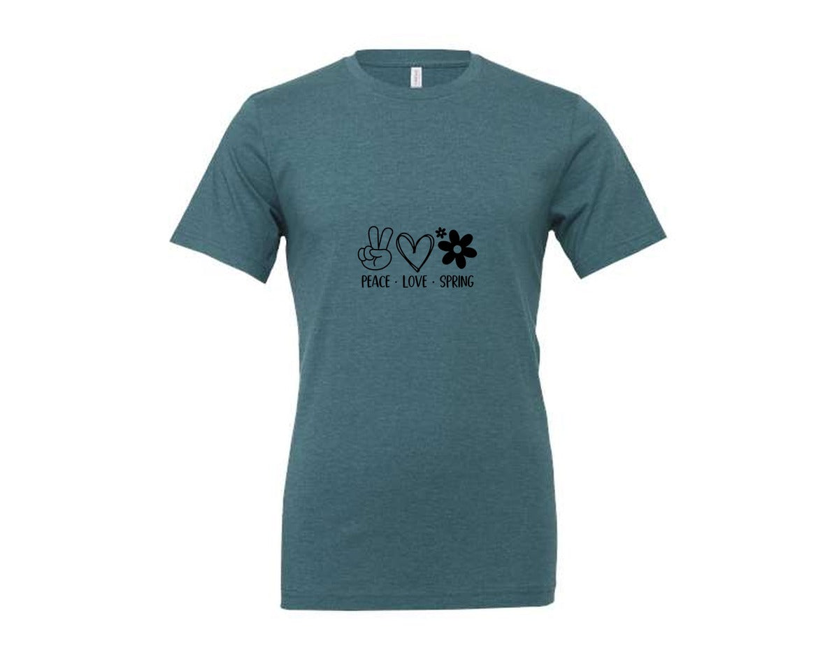 brand:Generic|color:Heather Deep Teal|Peace Love Spring 4 Graphic T-Shirt