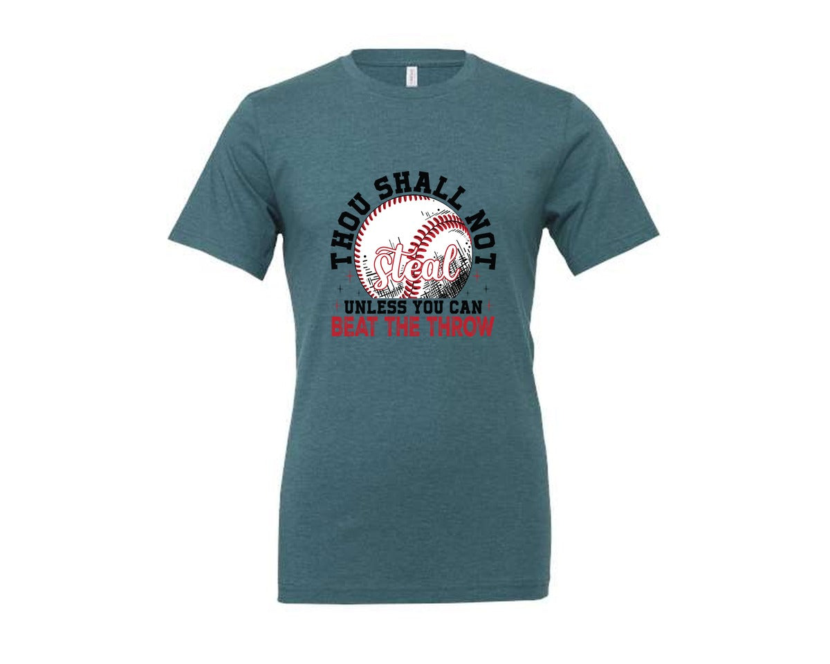 brand:Generic|color:Heather Deep Teal|Funny Baseball Thou Shall Not Steal Graphic T-Shirt