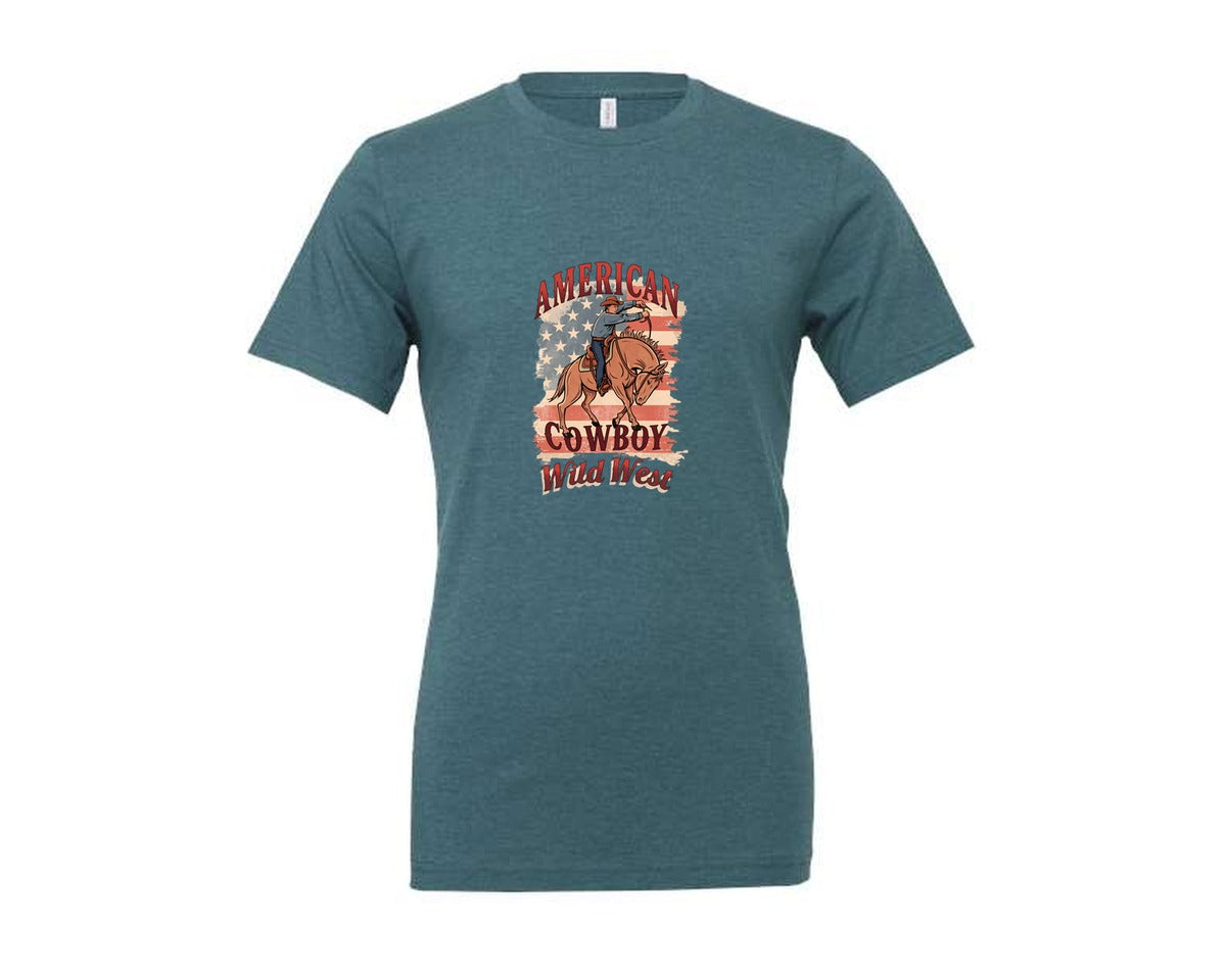 brand:Generic|color:Heather Deep Teal|American Cowboy Wild West Vintage 2 Graphic T-Shirt