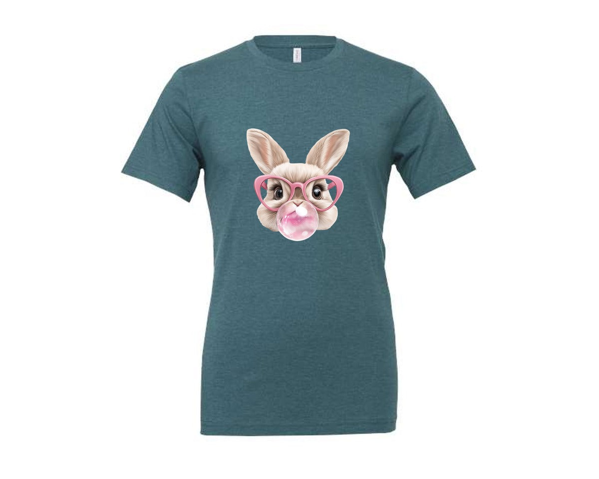 brand:Generic|color:Heather Deep Teal|Easter Bunny Coquette Bunny Blowing 3 Graphic T-Shirt
