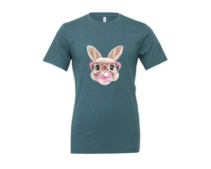 brand:Generic|color:Heather Deep Teal|Easter Bunny Coquette Bunny Blowing 3 Graphic T-Shirt