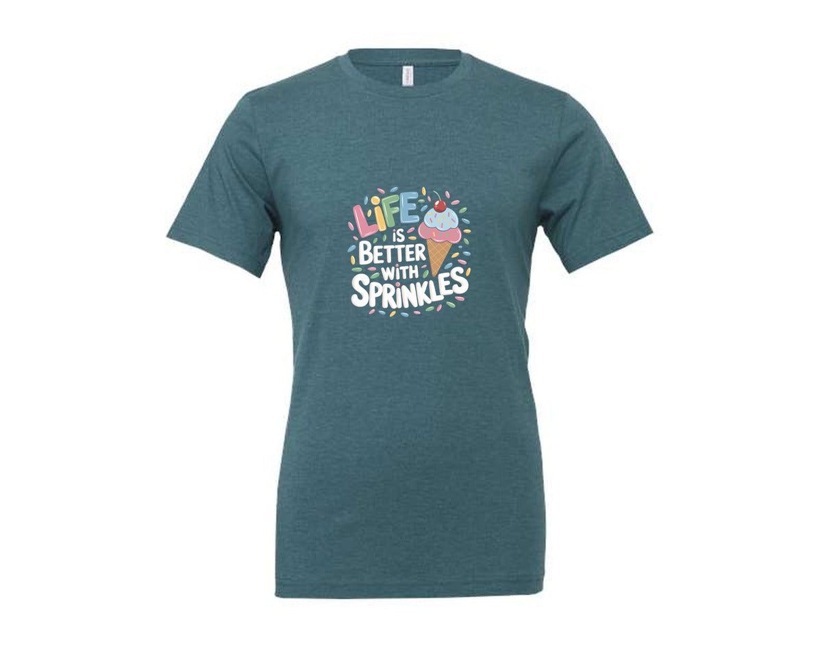 brand:Generic|color:Heather Deep Teal|Life Is Better Sprinkles T Shirt Design Graphic T-Shirt