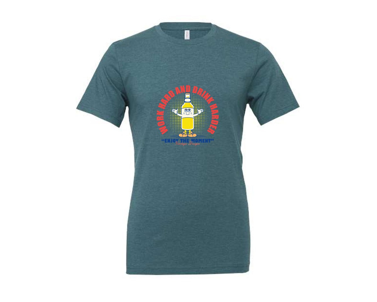 brand:Generic|color:Heather Deep Teal|Retro Cartoon Glass Bottle Of Beer Graphic T-Shirt