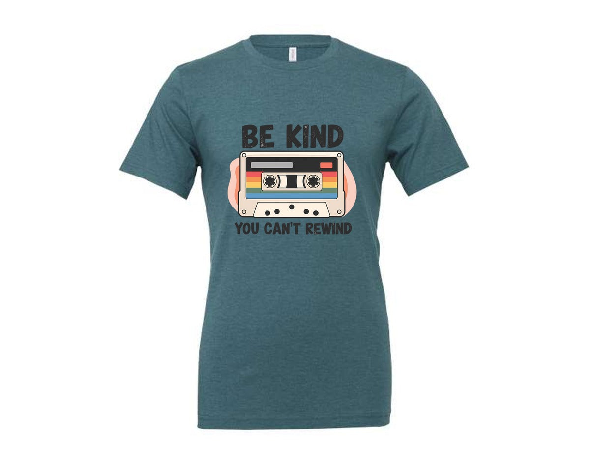 brand:Generic|color:Heather Deep Teal|Be Kind Retro Cassette Tape Graphic T-Shirt