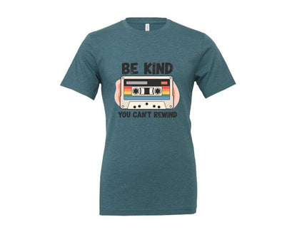 brand:Generic|color:Heather Deep Teal|Be Kind Retro Cassette Tape Graphic T-Shirt