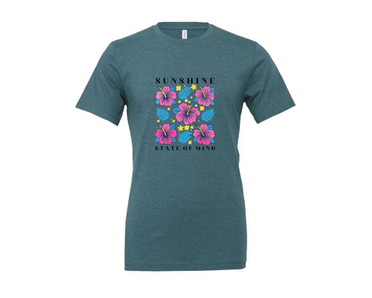 brand:Generic|color:Heather Deep Teal|Sunshine State Of Mind Summer Graphic T-Shirt