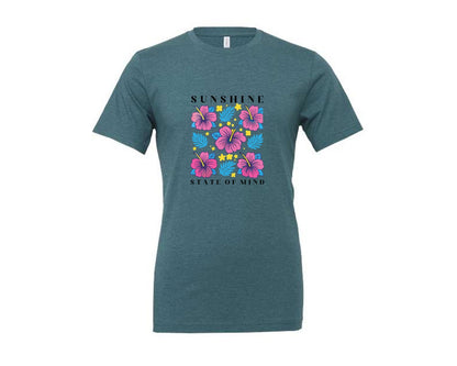brand:Generic|color:Heather Deep Teal|Sunshine State Of Mind Summer Graphic T-Shirt