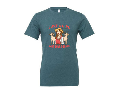 brand:Generic|color:Heather Deep Teal|Just A Girl Who Loves Goat Farming Style Graphic T-Shirt