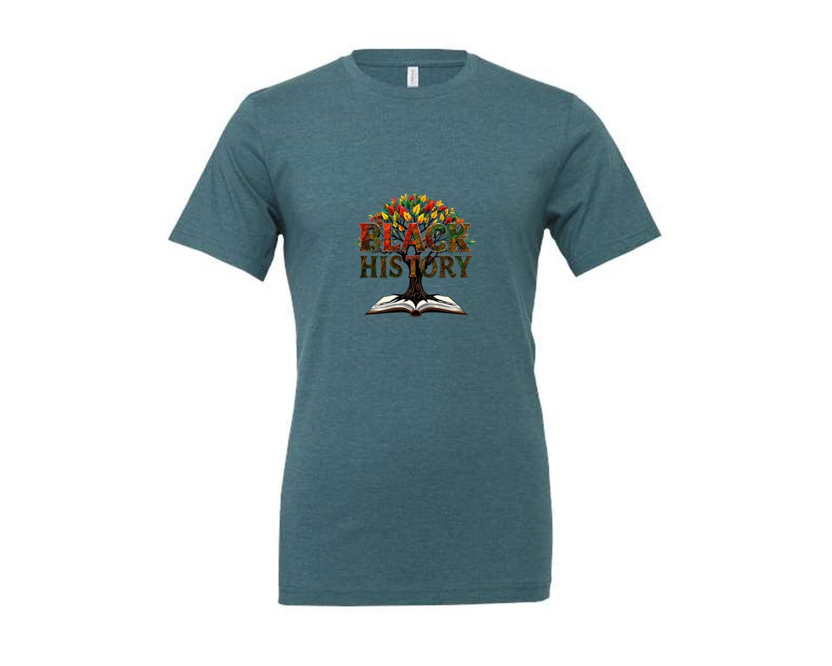 brand:Generic|color:Heather Deep Teal|Black History Month Tree Of Knowledge Graphic T-Shirt