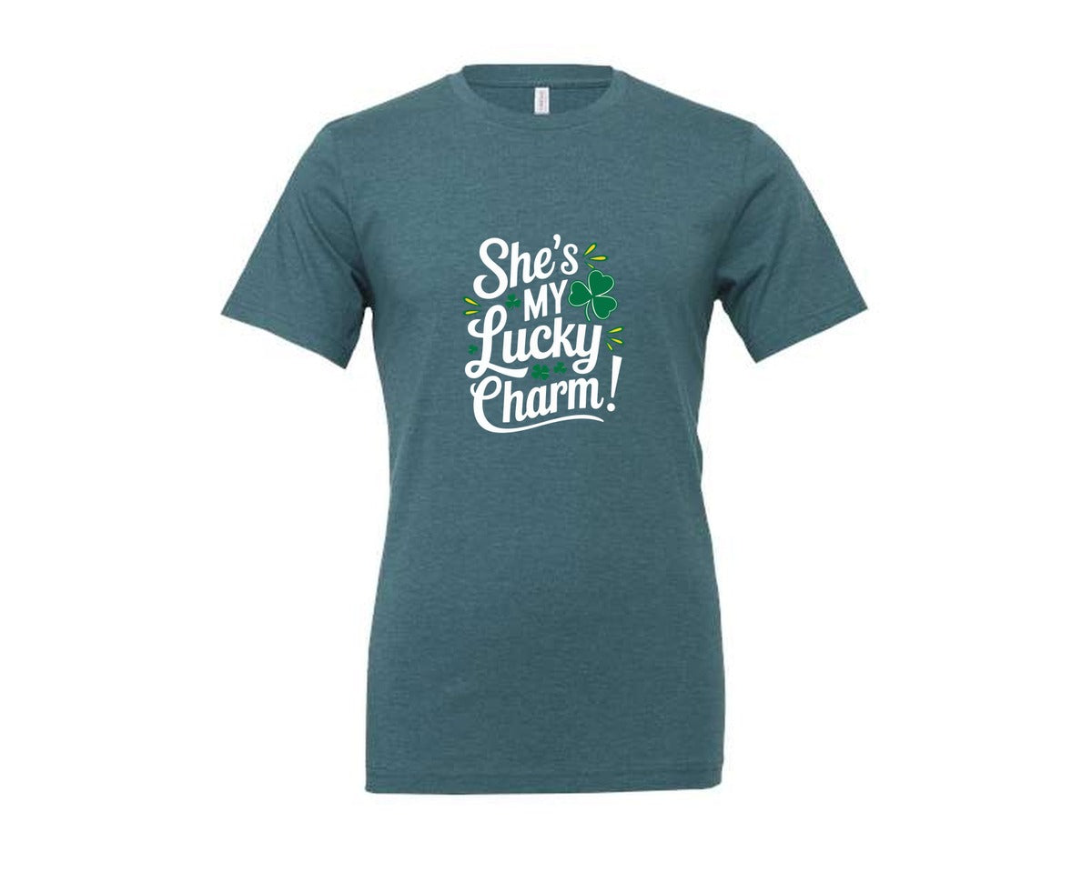 brand:Generic|color:Heather Deep Teal|Shes My Lucky Charm St Patricks Day 2 Graphic T-Shirt