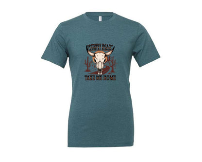 brand:Generic|color:Heather Deep Teal|Country Roads Take Me Home Western 5 Graphic T-Shirt