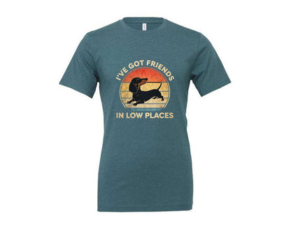 brand:Generic|color:Heather Deep Teal|Dachshund Ive Got Friends In Low Places 2 Graphic T-Shirt