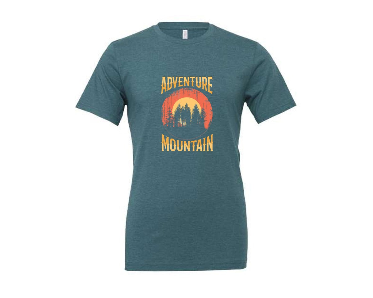 brand:Generic|color:Heather Deep Teal|Wild Life Experience Mountain Hiking Tee 4 Graphic T-Shirt