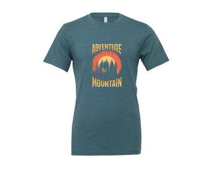 brand:Generic|color:Heather Deep Teal|Wild Life Experience Mountain Hiking Tee 4 Graphic T-Shirt