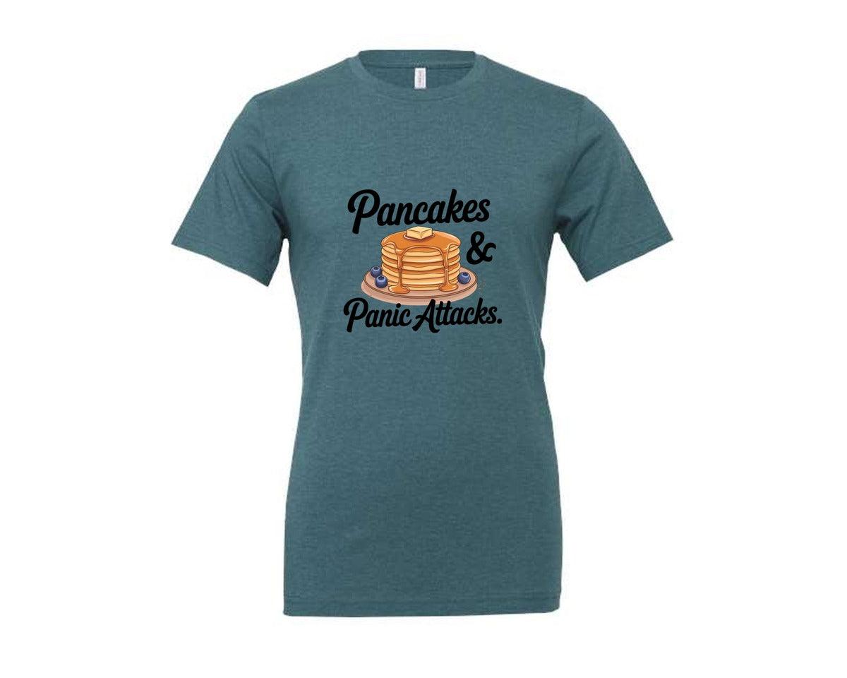 brand:Generic|color:Heather Deep Teal|Pancakes Panic Attacks Graphic T-Shirt
