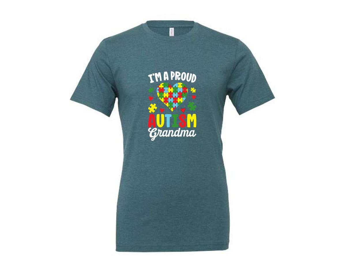 brand:Generic|color:Heather Deep Teal|Im A Proud Autism Grandma T Shirt Graphic T-Shirt