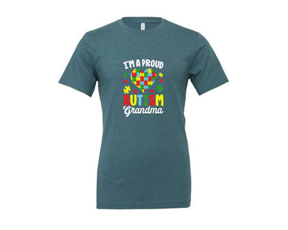brand:Generic|color:Heather Deep Teal|Im A Proud Autism Grandma T Shirt Graphic T-Shirt