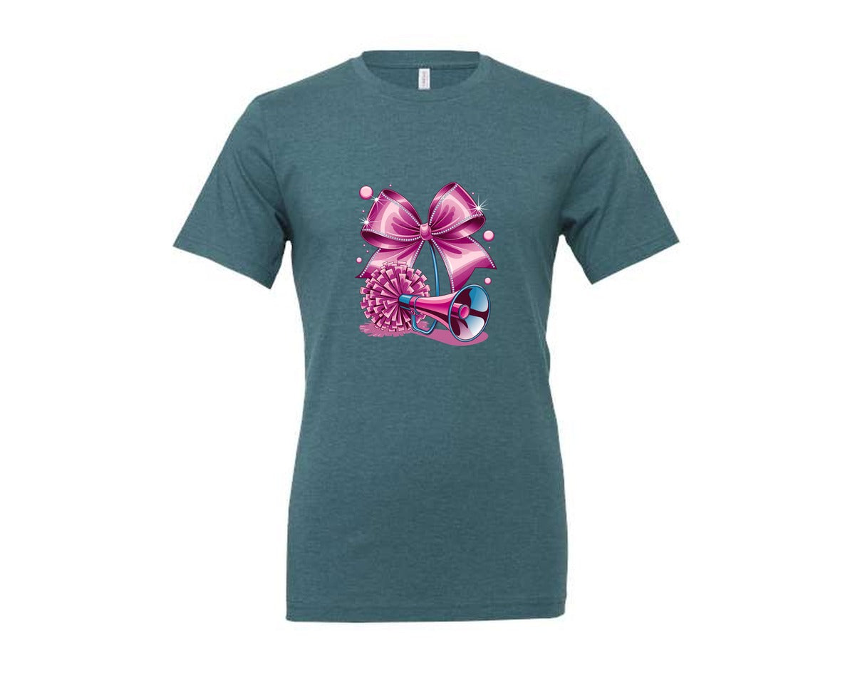 brand:Generic|color:Heather Deep Teal|Cheerleading Bow Pom Poms Graphic T-Shirt