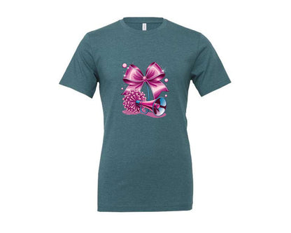 brand:Generic|color:Heather Deep Teal|Cheerleading Bow Pom Poms Graphic T-Shirt