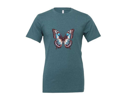 brand:Generic|color:Heather Deep Teal|Beautiful Butterfly Transparent Clip Graphic T-Shirt