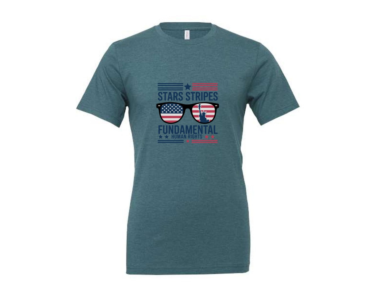 brand:Generic|color:Heather Deep Teal|Stars Stripes Fundamental Human Rights Graphic T-Shirt