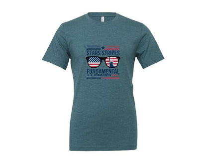brand:Generic|color:Heather Deep Teal|Stars Stripes Fundamental Human Rights Graphic T-Shirt