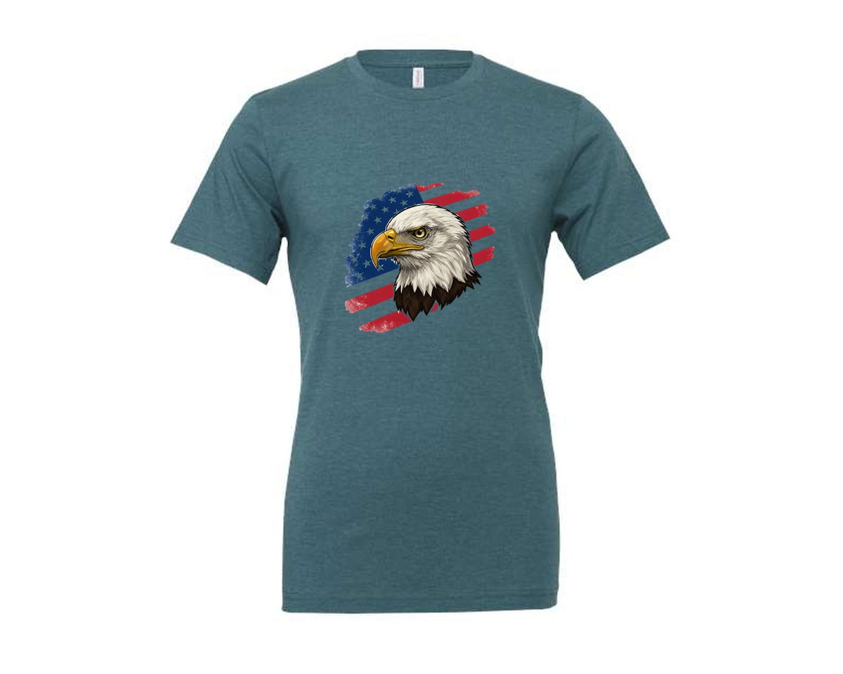 brand:Generic|color:Heather Deep Teal|American Eagle With Flag Patriotic Graphic T-Shirt