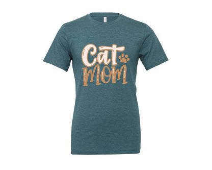 brand:Generic|color:Heather Deep Teal|Cat Mom Cute Crazy Cat Lady Quote Graphic T-Shirt
