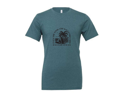 brand:Generic|color:Heather Deep Teal|Wind And Waves Obey Him Mark 441 Graphic T-Shirt