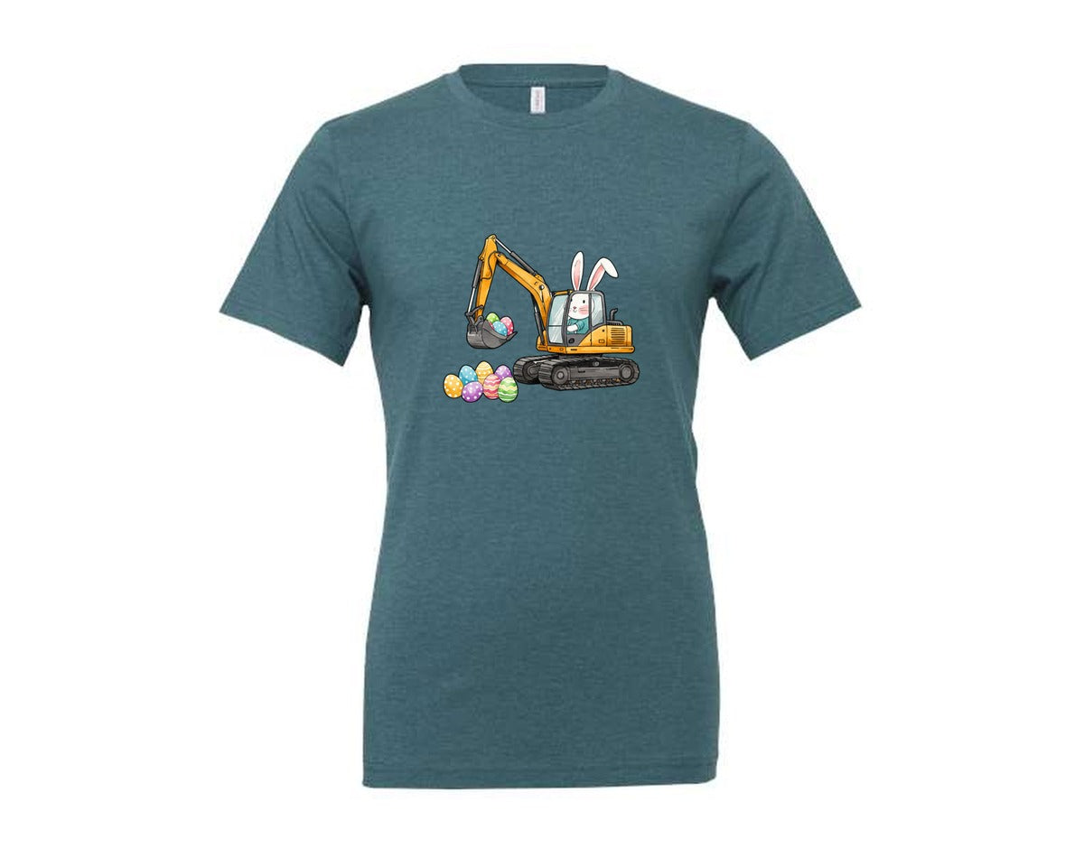 brand:Generic|color:Heather Deep Teal|Bunny Easter Excavator Graphic T-Shirt