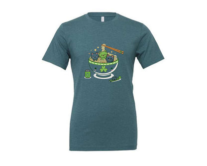 brand:Generic|color:Heather Deep Teal|Lucky Ramen Cat St Patricks Day Graphic T-Shirt