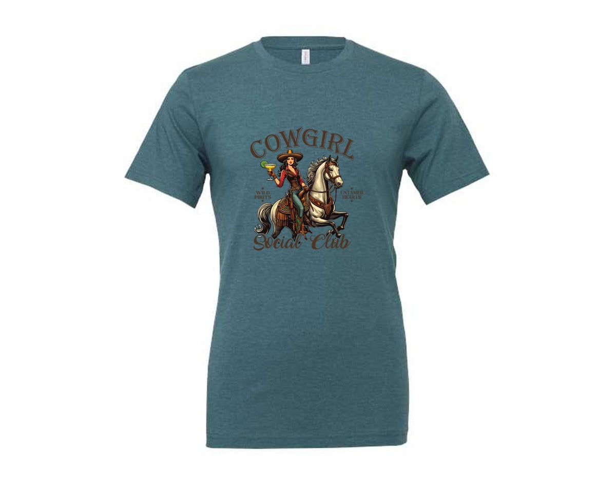 brand:Generic|color:Heather Deep Teal|Cowgirl Social Club Cowgirl Graphic T-Shirt