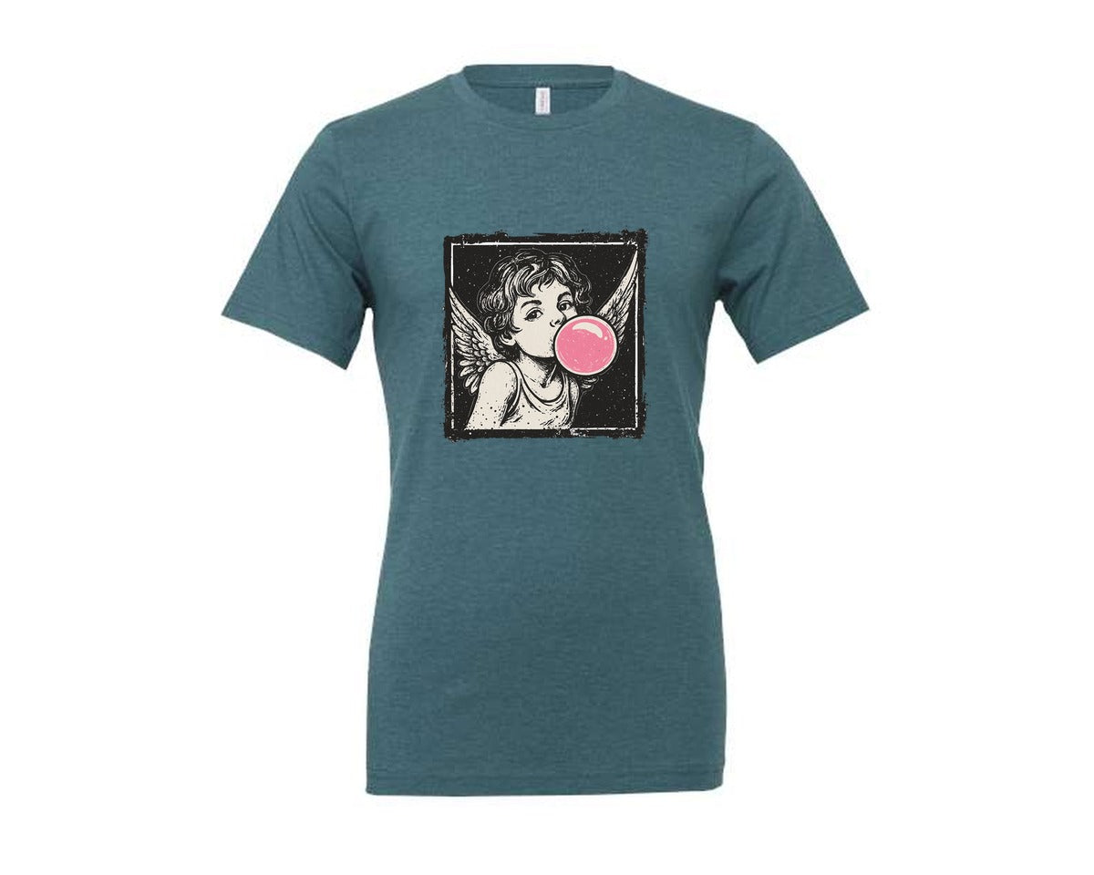 brand:Generic|color:Heather Deep Teal|Cupid Grunge Valentines Day Graphic T-Shirt