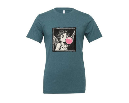 brand:Generic|color:Heather Deep Teal|Cupid Grunge Valentines Day Graphic T-Shirt