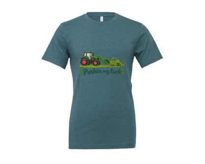 brand:Generic|color:Heather Deep Teal|Pushin My Luck St Patricks Day 3 Graphic T-Shirt
