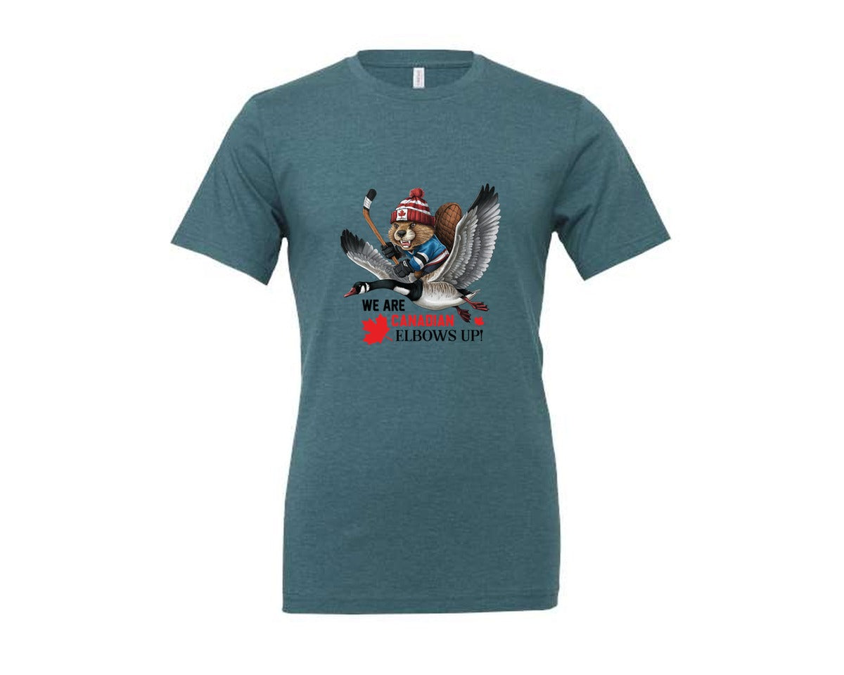 brand:Generic|color:Heather Deep Teal|We Are Canada Elbows Up 2 Graphic T-Shirt