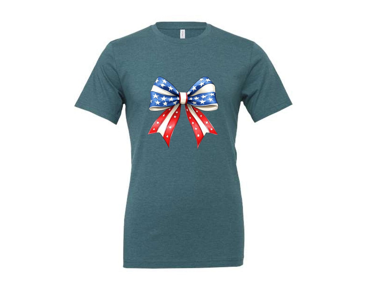brand:Generic|color:Heather Deep Teal|4Th Of July Bow Design T Shirt 7 Graphic T-Shirt
