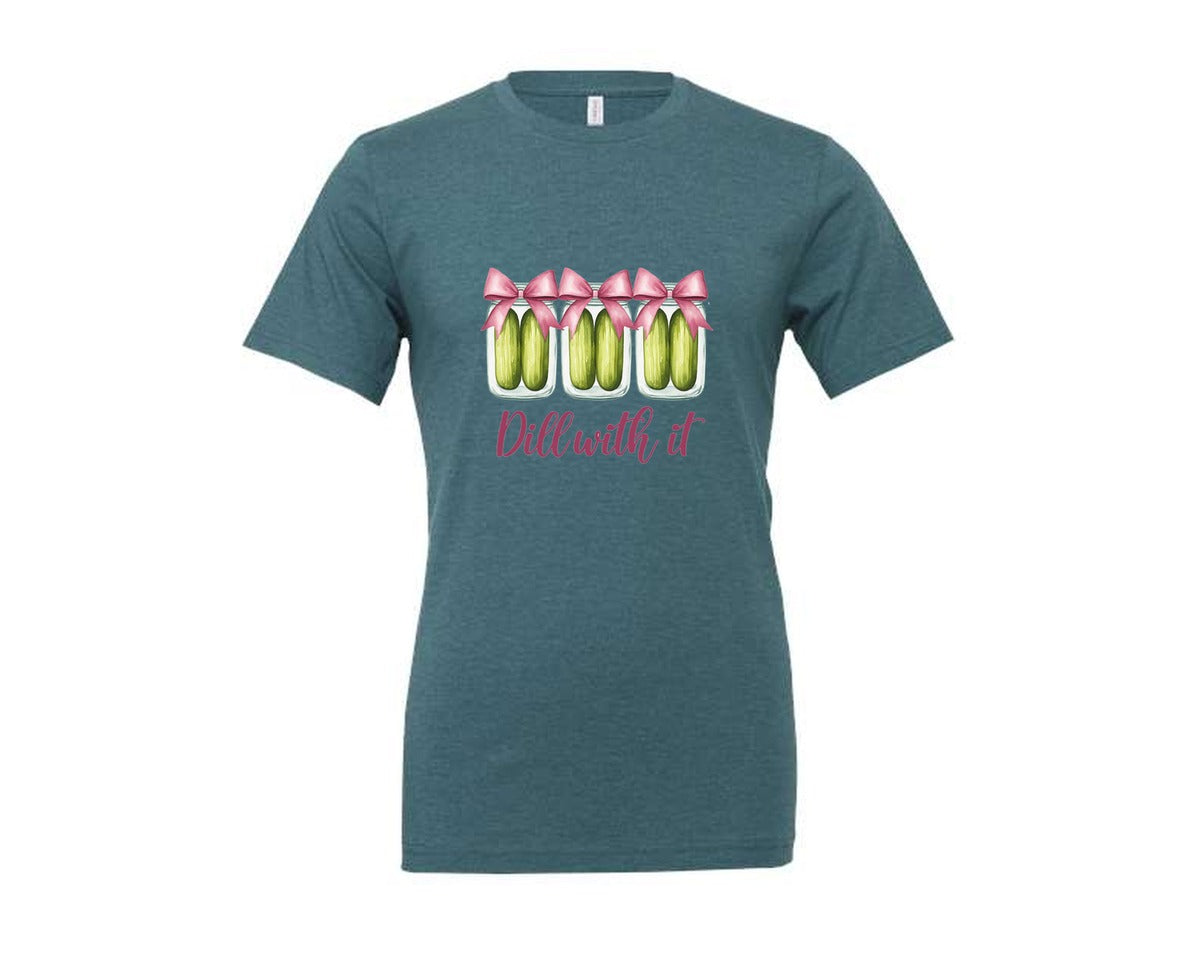 brand:Generic|color:Heather Deep Teal|Coquette Dill With It Funny Pickle Graphic T-Shirt