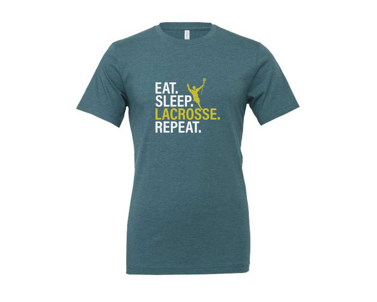 brand:Generic|color:Heather Deep Teal|Eat Sleep Lacrosse Repeat Sports Team Graphic T-Shirt